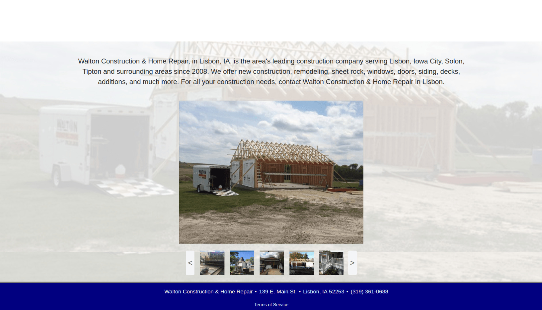 screenshot of Walton Construction's old website's homepage