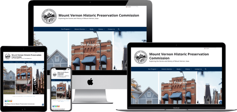 mockup images of the MVHPC.org website displayed on several types of digital devices
